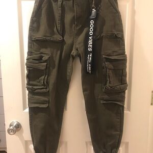 Fashion Nova Good Vibes Cargo Jogger - Olive Green  - Petite Size Large